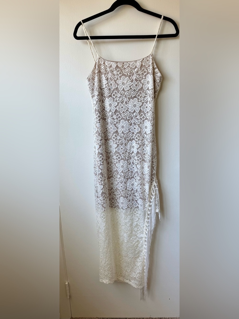 Endless Blu White Lace Slip Dress with Floral Overlay